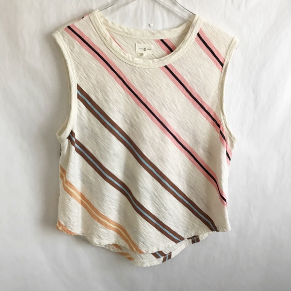 Lou & Grey 100% Cotton Striped High Low Hem Sleeveless Tank L Round Neck Casual - Picture 1 of 6